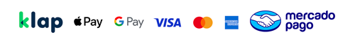 Klap, Apple Pay, Google Pay, Visa, Mastercard, American Express y Mercado Pago